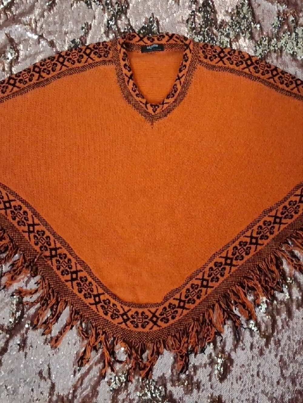 zeagoo Form Flattering Orange Knit Poncho/Cloak Top